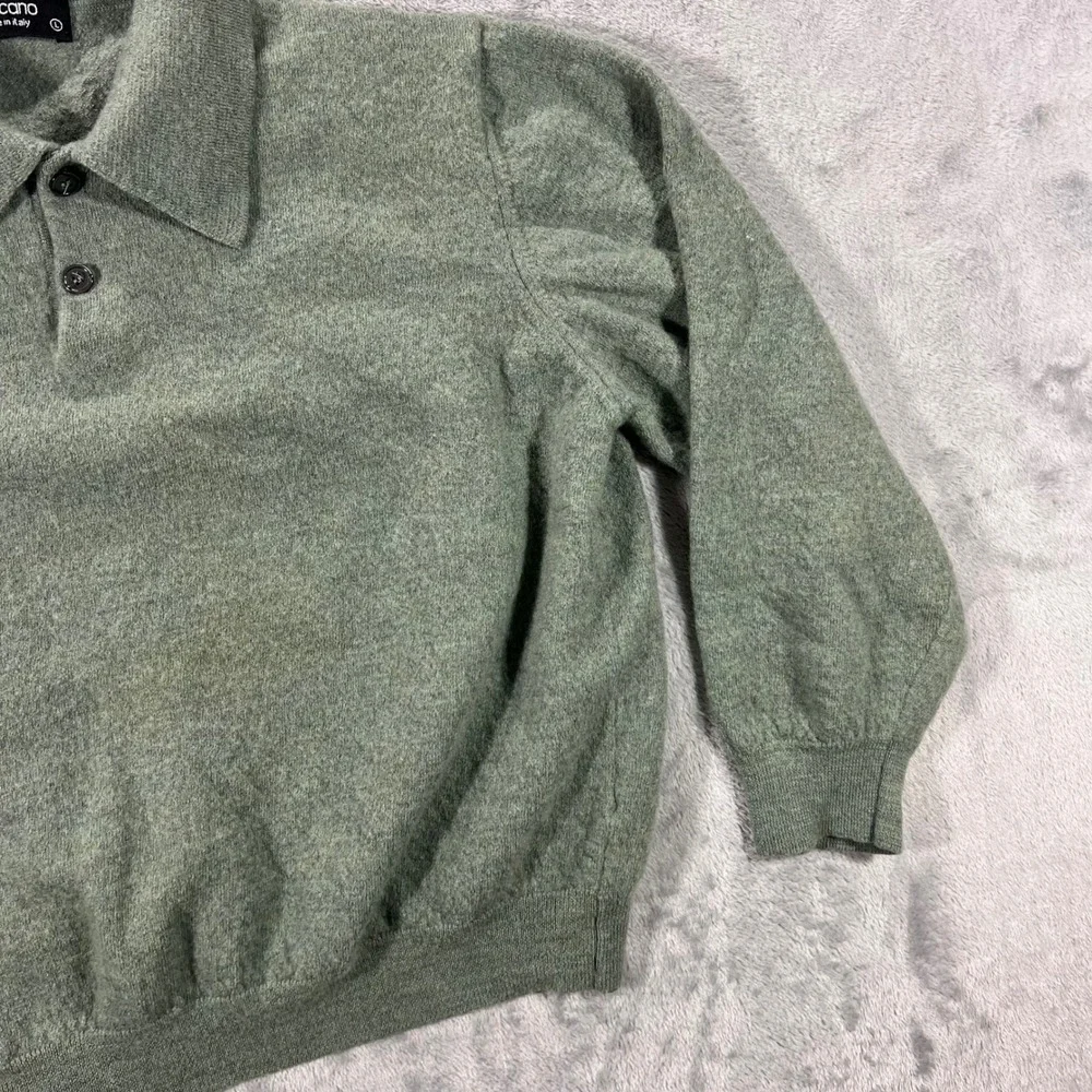 TOSCANO 100‎ Merino Wool Pullover Women Large Green Made in Italy Polo Fall